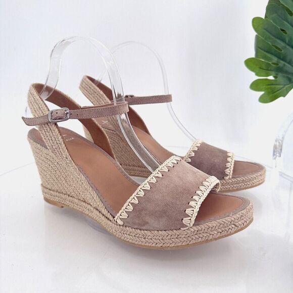 Aquatalia Jiliana Suede Stitch Wedge Espadrille Sandals Size 11 Waterproof Tan - Picture 1 of 15